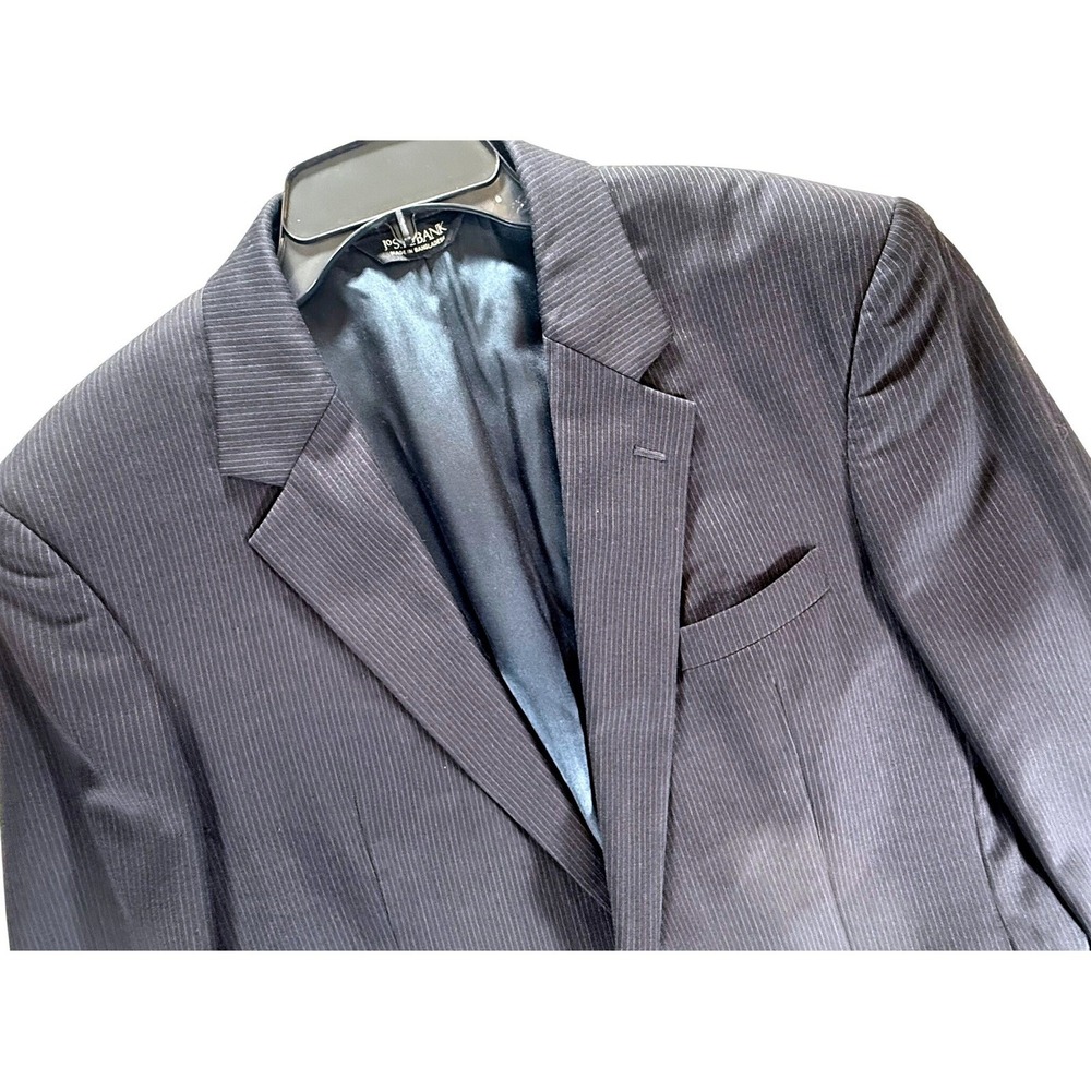 Jos A Bank Mens 43L Navy Blue PINSTRIPE 100% WOOL 2 Button Suit FLAW